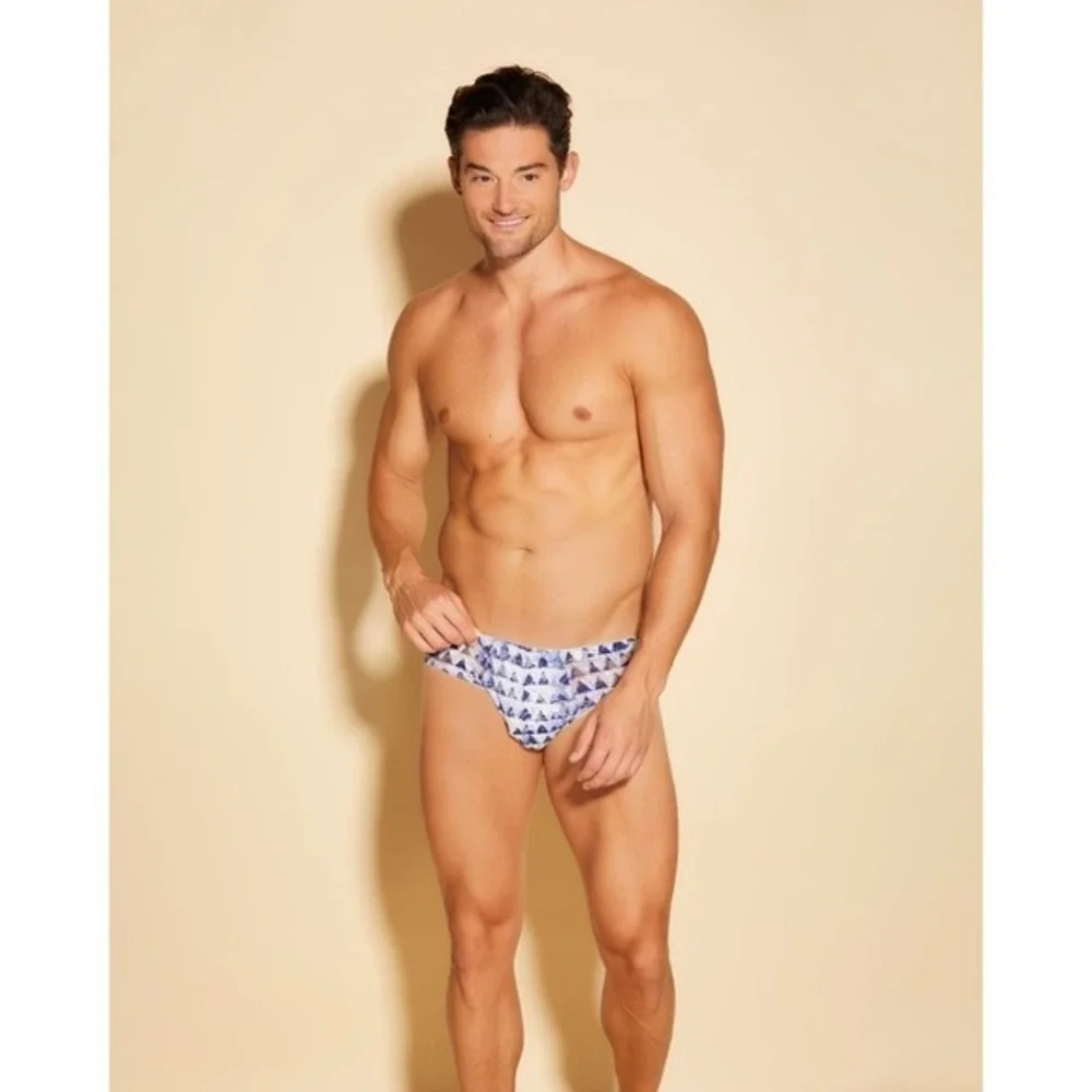 Cosabella Men Never Say Never Comfort Micro Brief Blue White Lace Print NEW M